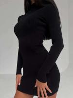 Elegante Vestido Bodycon de Moda Otoñal de Cuello Alto Manga Larga Color Sólido - details 16