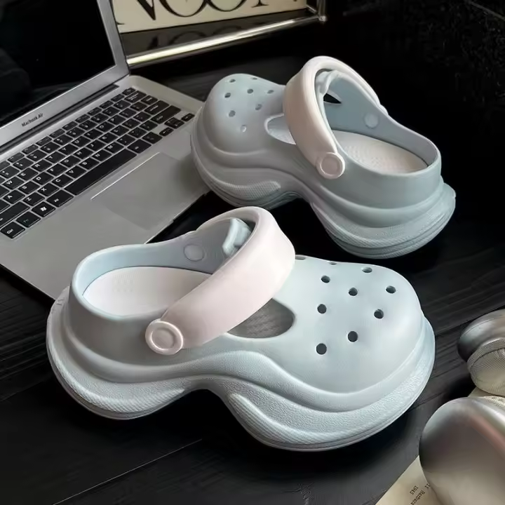 Nuevos zuecos de moda con bloques de color, cintura pequeña, para mujer, con suela gruesa, que aumentan la altura y antideslizantes. - 1