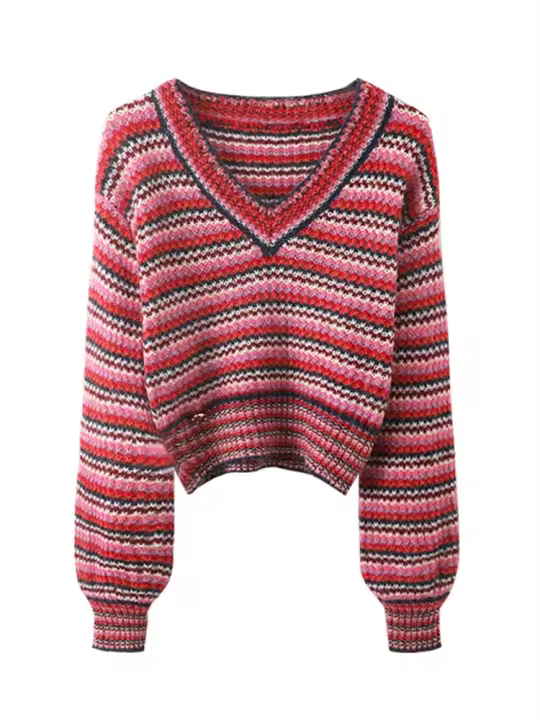Suéteres de moda 2024, Jersey de manga larga con almazuela de rayas, tela elegante para mujer, ropa de otoño e invierno - 1