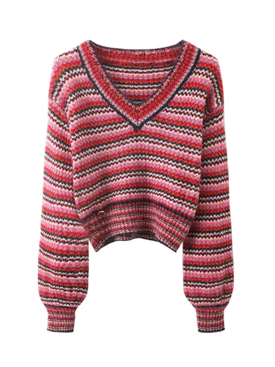 Suéteres de moda 2024, Jersey de manga larga con almazuela de rayas, tela elegante para mujer, ropa de otoño e invierno - 1