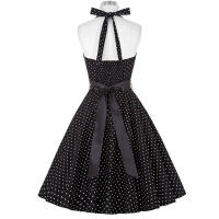 Vintage Women Summer Polka Dot Print Halter Party Dresses - details 70