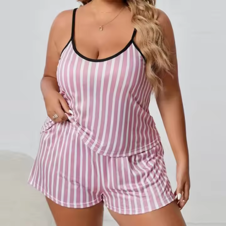 Conjunto de pijama de mujer con estampado de corazón, talla grande, sin mangas, pantalones cortos de cintura elástica, 2 piezas, ropa de dormir para mujer - 1