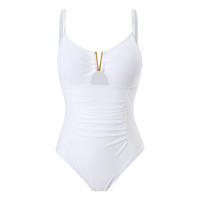 Traje de Baño de Una Pieza Negro V Cut Traje de Baño Sólido Sexy para Mujeres - details 17