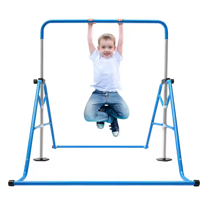 Barra horizontal de gimnasia para niños, entrenamiento de gimnasia en interiores, acero azul, altura ajustable, estable - 1