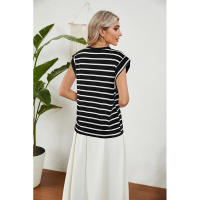 BUNO-2025 Tops para mujer, pantalón corto informal de moda de verano, camisetas básicas con textura a rayas de Color sólido y cuello redondo - details 78