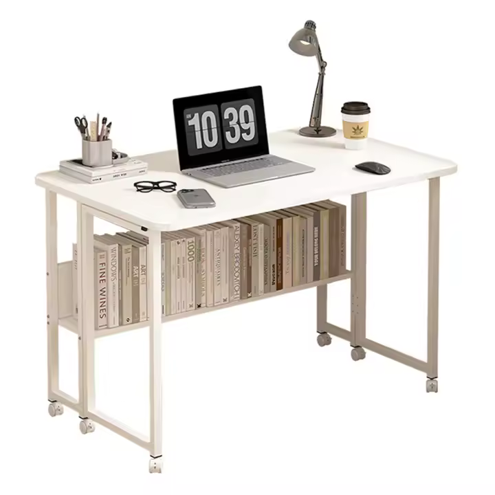 Escritorio de oficina plegable con ruedas y estantes de almacenamiento, 80cm x 58cm/100cm x 58cm - 1