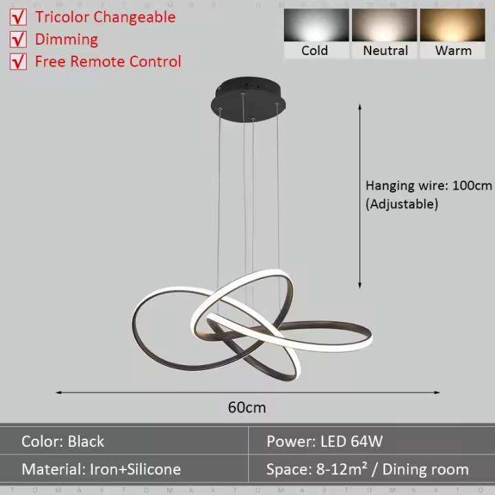 TOMAXIN-lámpara colgante LED para comedor, luz curva de 60CM, Simple, para sala de estar - 1