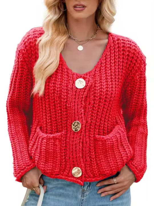 Chaqueta de Punto para Mujer Vintage Coreana Cuello en V, Moda Tendencia 2024, Attractiva - 1