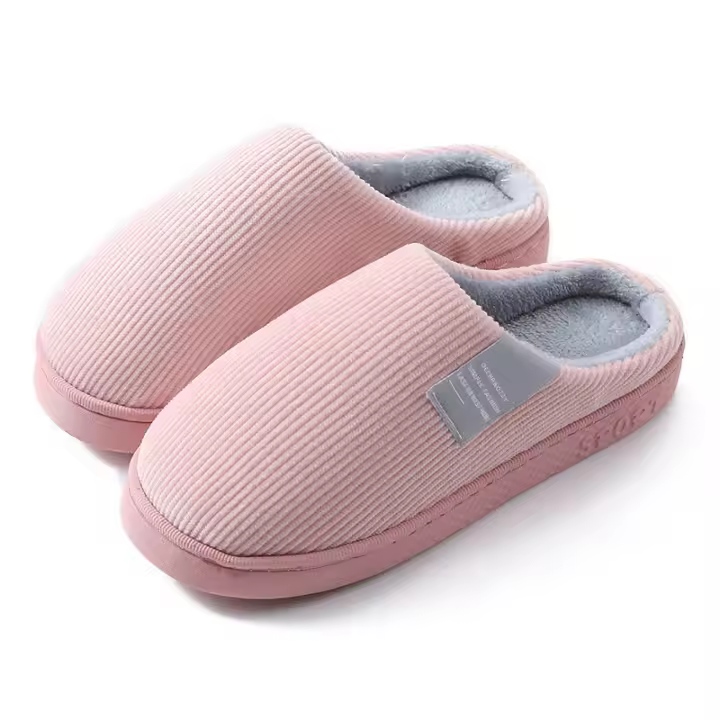 Zapatillas de casa de piel para hombre y mujer, zapatos de algodón, toboganes mullidos, pantuflas de felpa cálidas para parejas - 1
