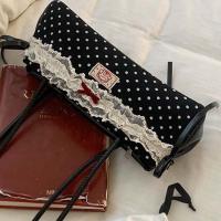 Bolso de mano francés dulce que combina con todo, bolso de mano con lazo de gran capacidad, bolsos para axilas de lunares, bolso de hombro de PU de encaje de estilo coreano, escuela - details 20