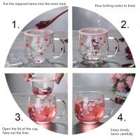 Sakura-taza de vidrio con filtro Infusor de té y tapa, juego de tazas de flores de cerezo, taza de té de flores, vasos para beber, 300Ml - details 7