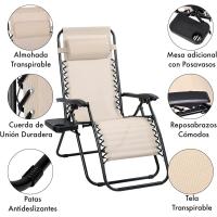 Set de Exteriores Plegable y Reclinable Tumbonas de Acero Ligero con Mesita - details 3
