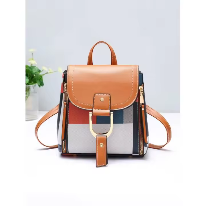 Bolso cuadrado pequeño de color contrastante a la moda para mujer, mochila informal de estilo universitario simple, mochila de lujo de alta gama - 1