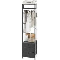 Perchero con cajón no tejido, organizador de armario alto independiente, cómoda de pie para dormitorio, salón, entrada, 39 x 29 x 179 cm, color negro HGR001B - details 0