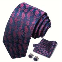 Juego de pañuelos y gemelos florales, corbatas de moda para hombre, 4 piezas - details 17