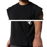Camiseta sin mangas de gran tamaño con corte lateral abierto para hombre, ropa de culturismo de secado rápido con estampado de l - details 16