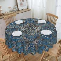 Mantel circular mandala, flor de loto de la vida, impermeable, resistente al aceite, 60 pulgadas, forma geométrica sagrada - details 169