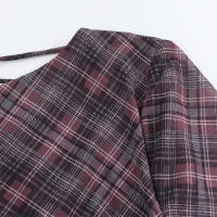Moda elegante para mujer primavera nueva señora cuello redondo, falda midi, estampado clásico de otoño - details 4