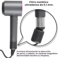 Secador de Pelo Profesional iónico Super Hair Dryer, Diseño Innovador de Ultima generación Sin Aspas, Peso y Tamaño Reducidos, Con Seis Accesorios, incluye soporte de pared, Boquilla Alisadora, Flyaway, Difusor, Boquilla aire suave, Boquilla suave - details 1