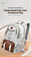 WEIXIER Mochila multifuncional elegante para hombre: nailon duradero con textura de cocodrilo, gran capacidad para computadora portátil, viajes, escuela y trabajo, diseño blanco y marrón, regalo perfecto para amigos y familiares, mochila de viaje - details 0