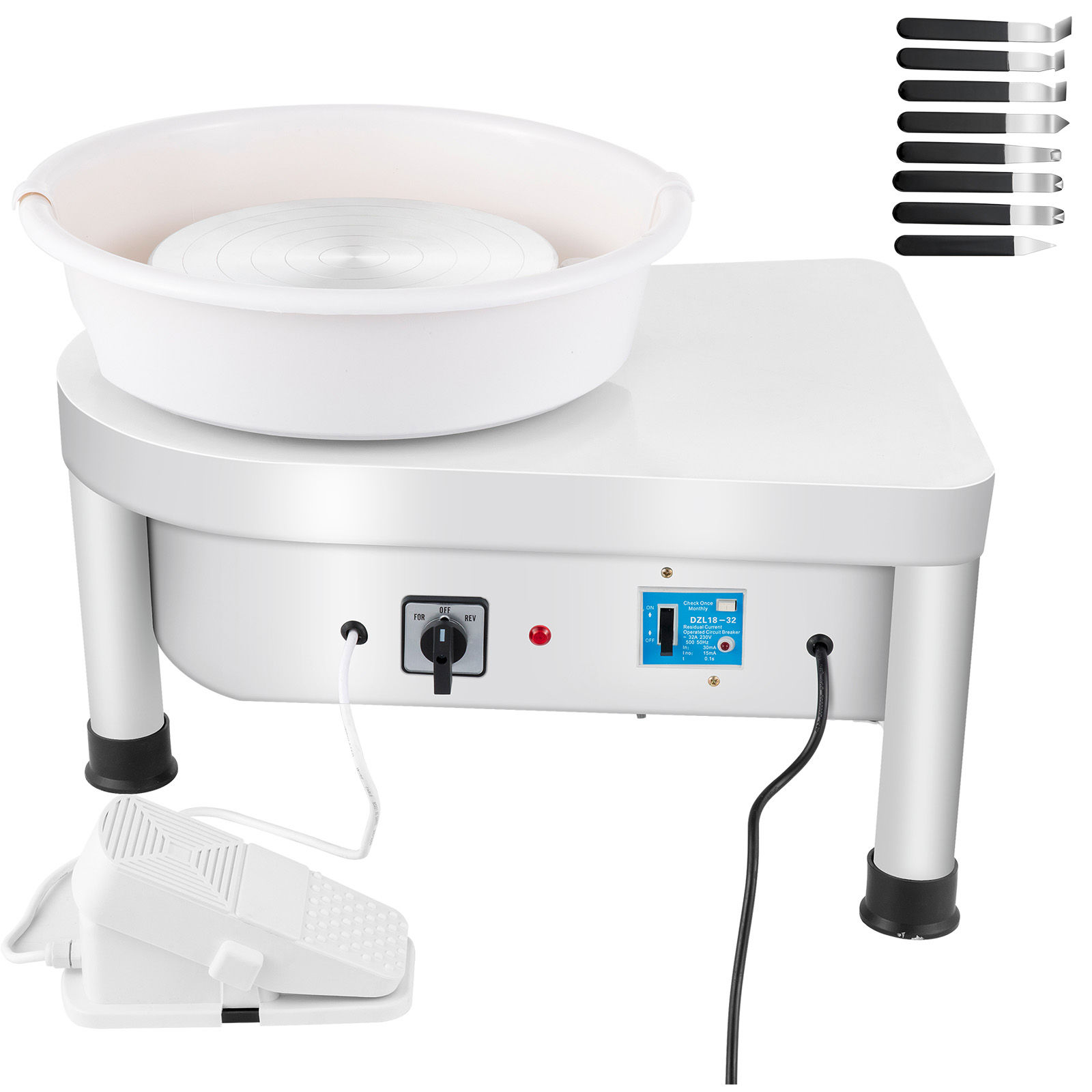 SucceBuy Rueda de cerámica de 25 cm, máquina formadora de cerámica eléctrica de 280 W con pedal, lavabo desmontable y juego de herramientas de modelado