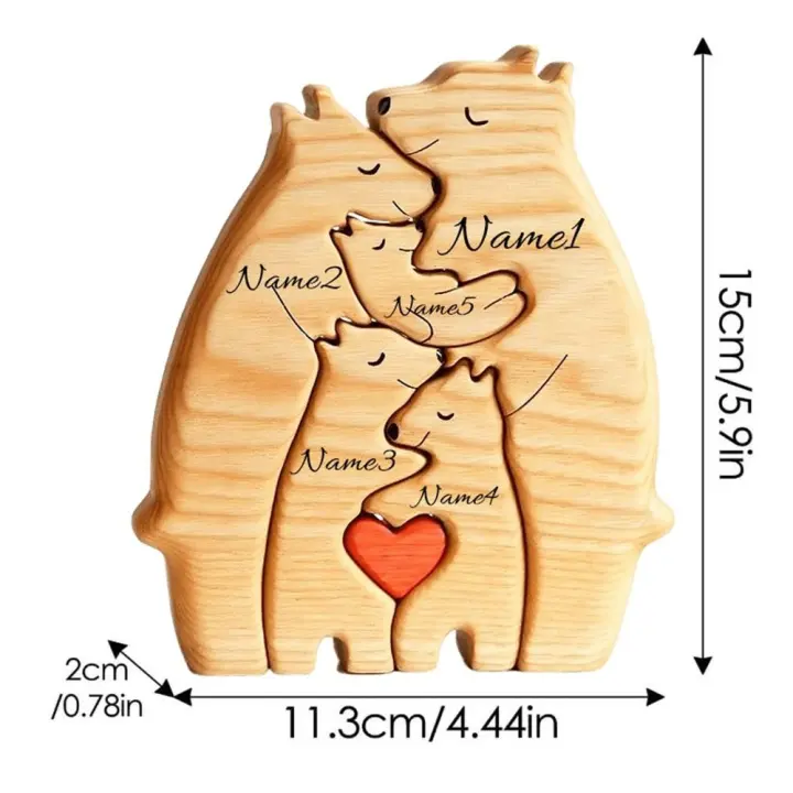 Rompecabezas de madera con temática familiar, puzle de Color sólido con diseño divertido de oso, nombre de la familia, corazón de arte personalizado, adorno de escritorio - 1
