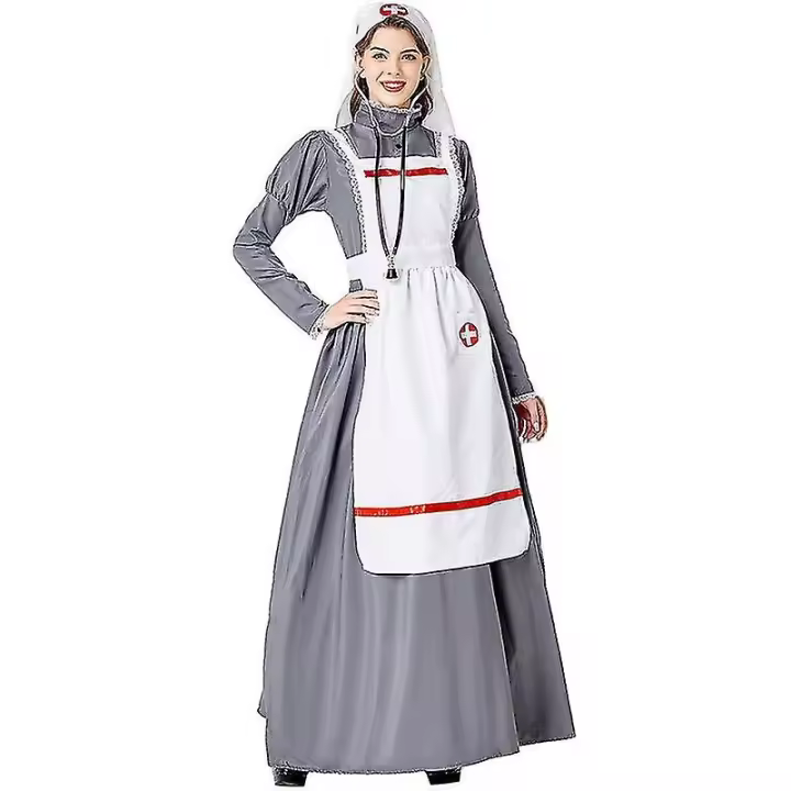 Uniforme médico medieval para mujer, disfraz de enfermera, cosplay para Halloween - 1
