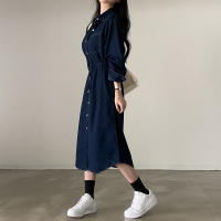 Vestido Denim Retro con Cuello Largo Elegante Estilo Coreano para Mujeres - details 11