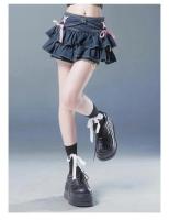 Minifaldas vaqueras para mujer y niña, ropa Vintage con lazo Kawaii, ropa de calle americana, corte en A Sexy de verano - details 4