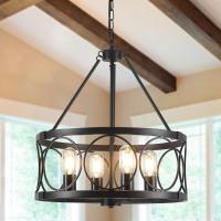 Lámpara de araña negro 8 Luces Lamparas De Techo Salon Lamparas de araña estilo vela con rueda de carro, lámparas rusticas Vintage lámpara colgante para comedor porche cocina dormitorio - details 15
