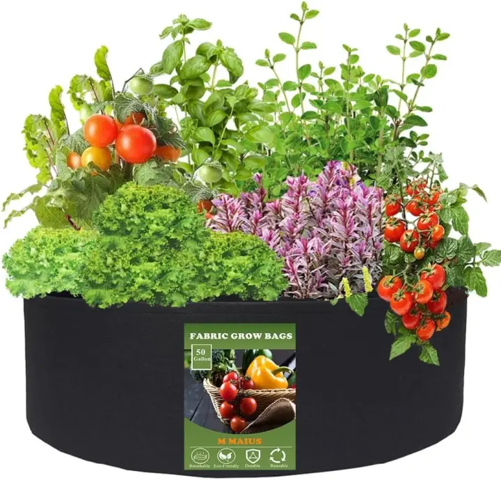 Bolsa de cultivo de patatas, bolsa de cultivo de 15/50/100 galones, bolsa de cama de jardín elevada, contenedor de cultivo de plantación redondo y transpirable para patatas, tomates y zanahorias - 1