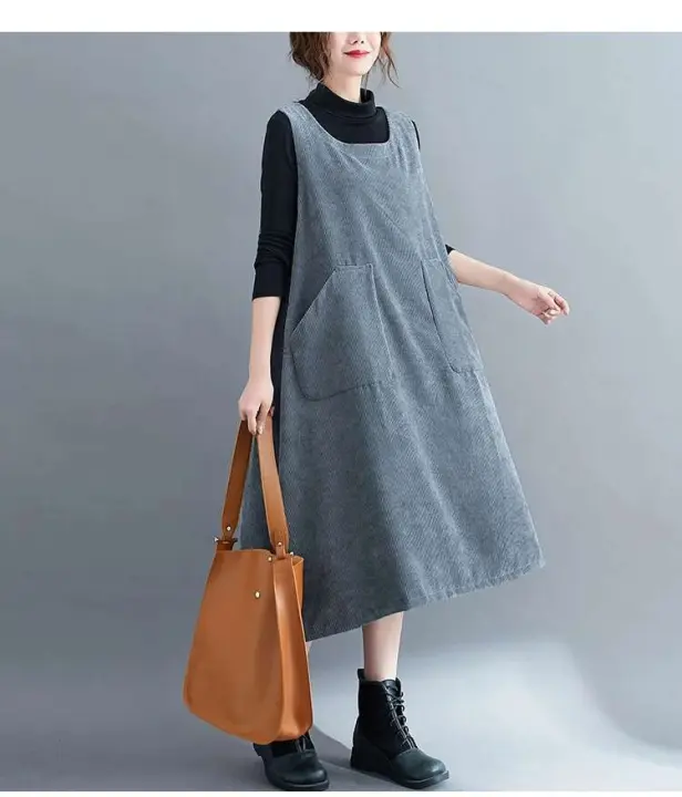 Otoño Invierno 2024 nuevo pana Lisa sin mangas señoras breve chaleco vestidos mujeres moda vestido bata ropa elegante - 1