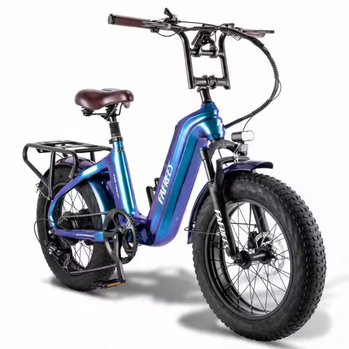 FAFREES F20 Master Bicicleta Eléctrica, Marco de Fibra de Carbono, Motor de 500W, Batería de 48V 22.5Ah, Neumáticos de 20*4,0 Pulgadas de Espesor, Frenos hidráulicos dobles, SHIMANO de 7 Velocidades, Pantalla LCD en color, Azul - 1