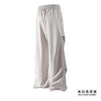 Pantalón plisado lateral de moda Pantalones casuales Pantalones rectos sólidos de cintura elástica para hombres Pantalones sueltos de seda de hielo de secado rápido Pantalones diarios - details 4