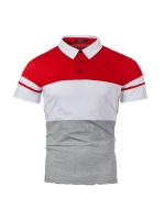 Polo de manga corta para hombre, diseño de cinturón tejido de retazos de dos colores, informal, a la moda - details 4