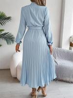 Vestido plisado elegante con cuello levantado y manga larga y cintura cerrada para mujer, vestido largo de Otoño Invierno - details 32