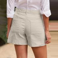 Pantalones cortos de lino y algodón para mujer, Shorts de cintura alta con botones, holgados e informales, con bolsillos, ropa femenina - details 5