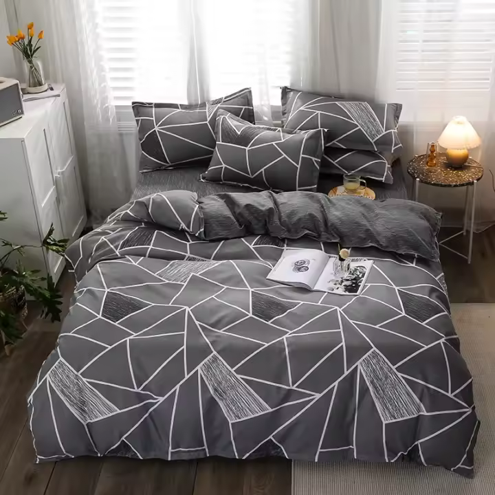 Funda de Edredón con Patrón Geométrico 220x240 y Funda de Almohada 200x200 Estilo Minimalista Gris para Ropa de Cama - 1