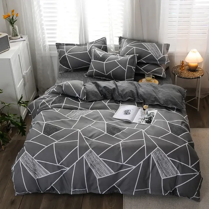 Funda de Edredón con Patrón Geométrico 220x240 y Funda de Almohada 200x200 Estilo Minimalista Gris para Ropa de Cama - 1