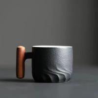 Taza de café Retro de cerámica con esmalte degradado, taza de café hecha a mano con mango de madera, Color sólido, para el hogar - details 5