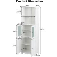 Armario Alto, Armario Independiente de Suelo con 4 Puertas, Gabinete con Estantes Ajustables, Mueble Organizador con 2 Puertas de Vidrio Templado para Baño, Cocina, Salón (Blanco) - details 2