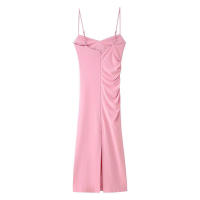 OUWU- Vestido Midi Con Tirantes Y Decoración Plisada De Color Sólido Con Temperamento Versátil A La Moda Para Mujer De Estilo Europeo - details 2