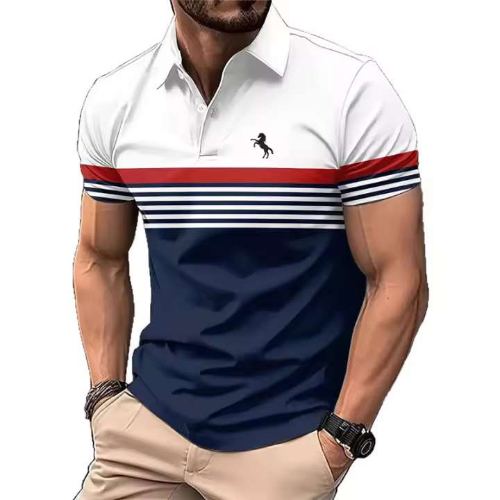 Polo Rayas Casual para Hombre Camisa Botón Abajo Solapa t Camisa Casual Comfort - 1