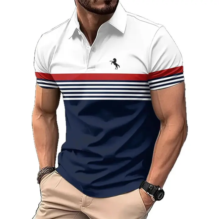 Polo Rayas Casual para Hombre Camisa Botón Abajo Solapa t Camisa Casual Comfort - 1