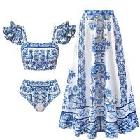 Conjunto de bikini con volantes para mujer, bikini brasileño estampado, traje de baño con falda, traje de playa para niña 2024 - details 3