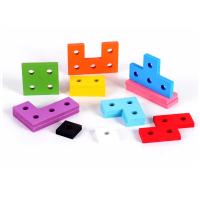 Bloques de construcción de madera para niños, juguete Montessori, figura geométrica colorida, bloques de Pilar, juguetes - details 2