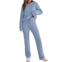 Conjuntos cálidos de dos piezas para mujer, tops casuales de moda con cuello redondo y pantalones de cintura elástica para mujer - details 7