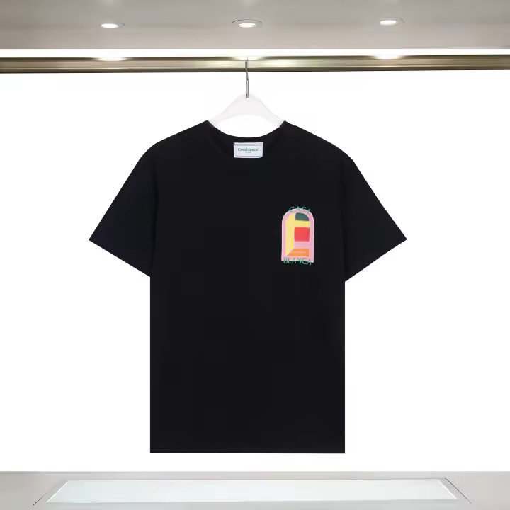 Camiseta Deportiva de Algodón Puro para Hombres Cuello Redondo, Estampado de Logotipo Delantero, Estilo Casual para el Verano - 1