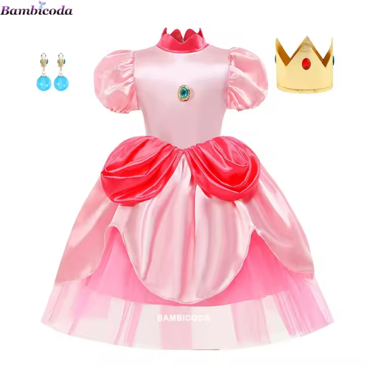 Vestido de princesa melocotón para cosplay, disfraz de juego de rol para niña, trajes de actuación de escenario para fiesta de cumpleaños, vestidos elegantes de carnaval para niños - 1