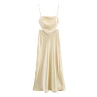 Vestido largo nuevo de primavera 2025 para mujer con textura de seda satinada, tirantes y lazo decorativo en la espalda, temperamento elegante. - details 1